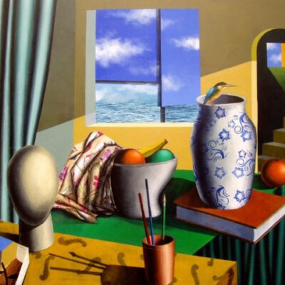 Iván Araujo, Paisaje interior III, 2015, pintura en técnica mixta y collage sobre lienzo, 81 x 100 cm