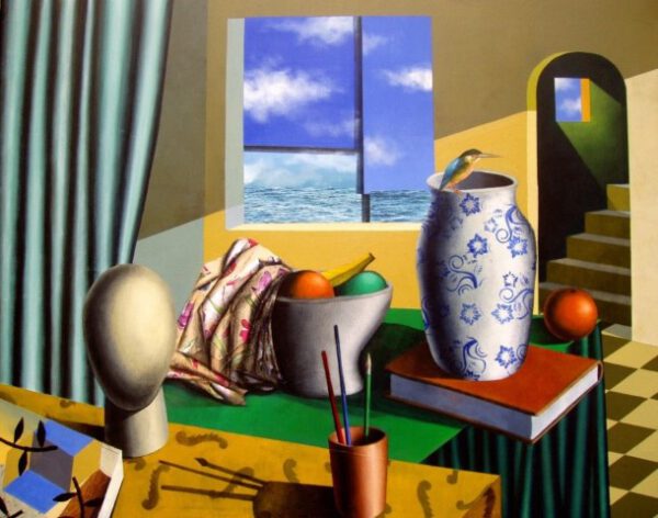 Iván Araujo, Paisaje interior III, 2015, pintura en técnica mixta y collage sobre lienzo, 81 x 100 cm